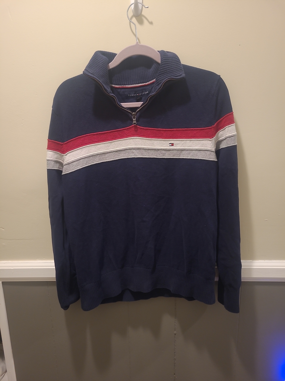 Tommy Hilfiger Mens Medium Quarter Zip Navy Sweater